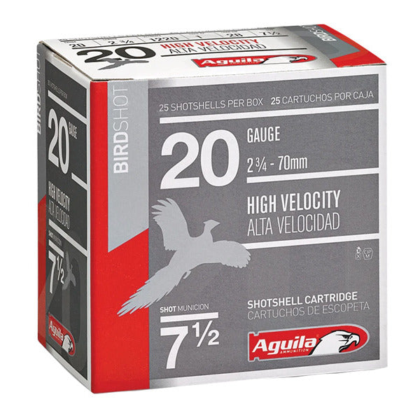 Aguila High Velocity 20 Gauge Ammunition 2-3/4" #7.5 1 oz 1220 fps Box of 25