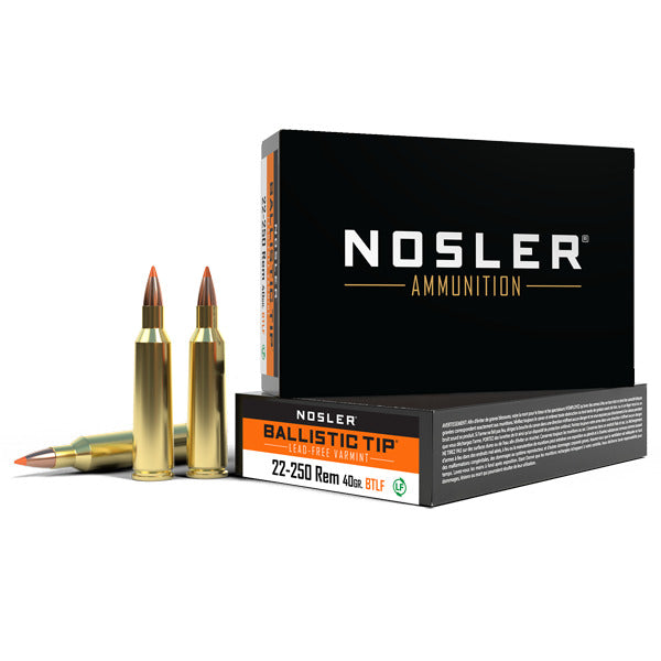 Nosler Ballistic Tip 22-250 Remington Ammunition 40 Grain Polymer Tip Box of 20