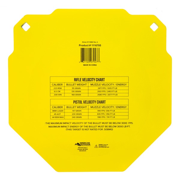 CALDWELL 13" OCTAGON 3/8" AR500 STEEL TARGET