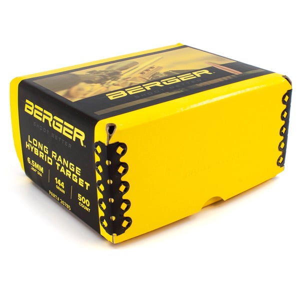 Berger Long Range Hybrid Target 264 Caliber, 6.5mm (.264 Diameter) Bullets 144 grain Boat Tail Hollow Point Box of 500
