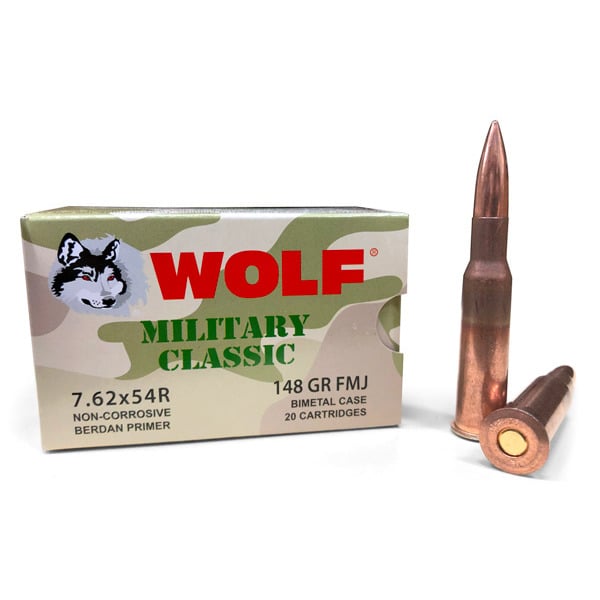 WOLF AMMO 7.62x54R 148gr FMJ MILITARY-C 20/b 25/c