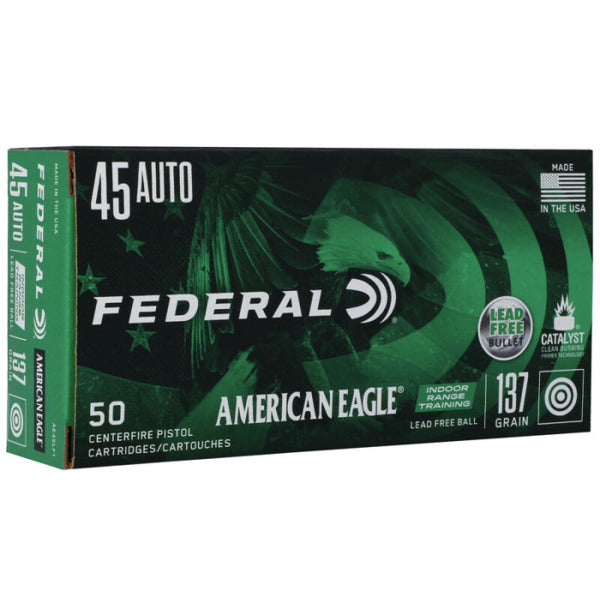 Federal Premium American Eagle 45 ACP Ammunition 137 Grain Flat Nose Box of 50