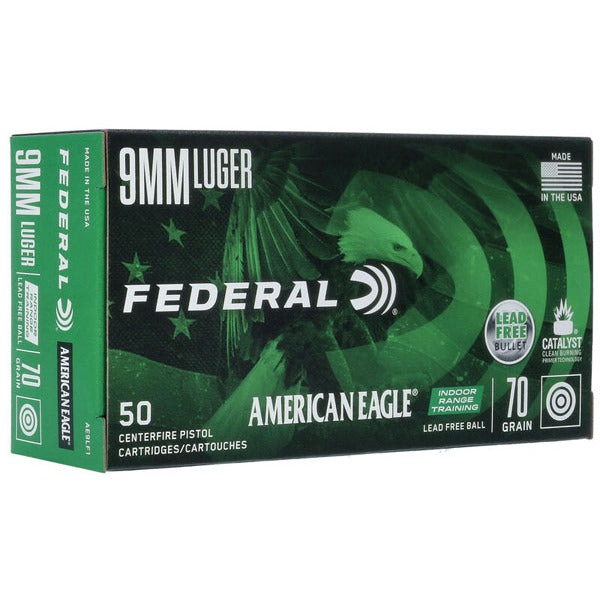 Federal Premium American Eagle 9mm Luger Ammunition 70 Grain Flat Nose Box of 50