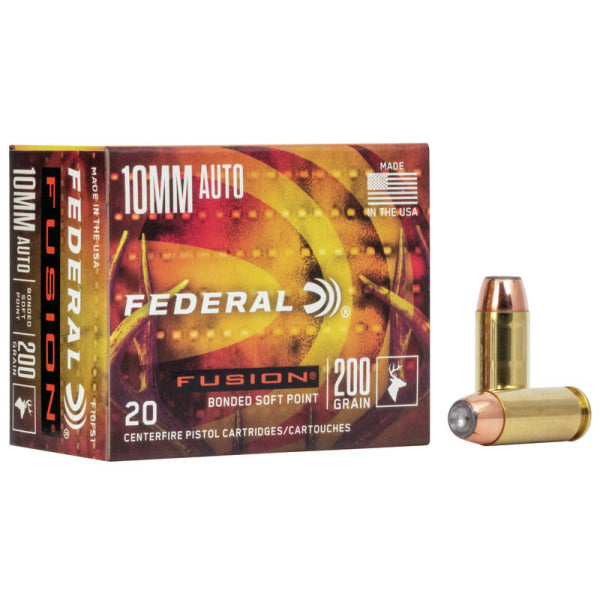 Federal Premium Fusion 10mm Auto Ammunition 200 Grain Bonded Jacketed Soft Point Box of 20