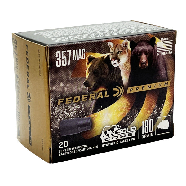 Federal Premium Syntech Solid Core 357 Magnum Ammunition 180 Grain Total Synthetic Jacket Box of 20