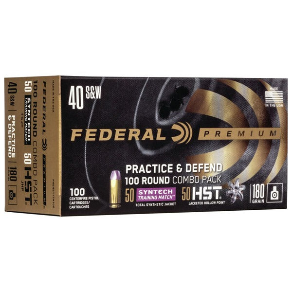 Federal Premium Practice & Defense 40 S&W Ammunition 180 Grain TSJ & JHP Combo Box of 100