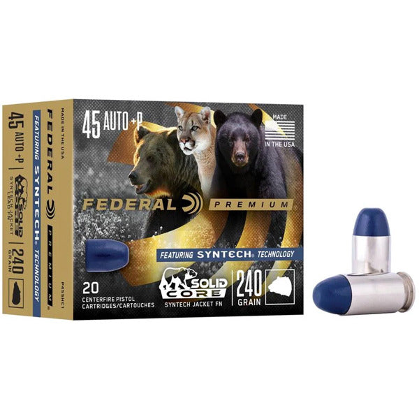 Federal Premium Syntech Solid Core 45 ACP Ammunition 240 Grain Total Synthetic Jacket Box of 20