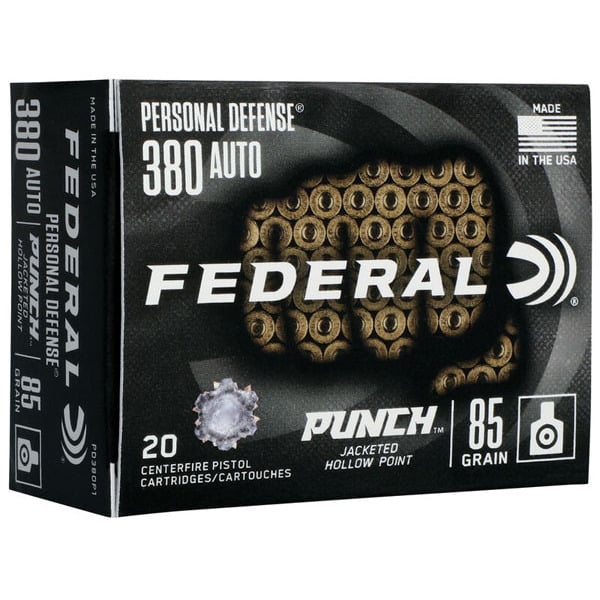 Federal Premium Personal Defense Punch 380 ACP Ammunition 85 Grain Jacketed Hollow Point Box of 20