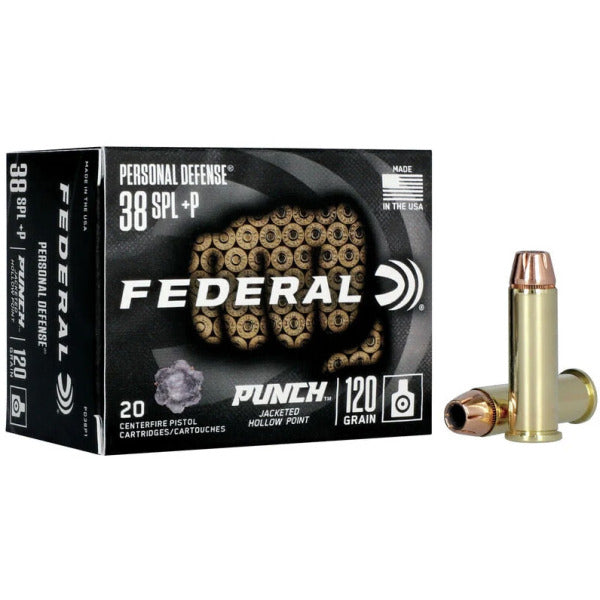 Federal Premium Personal Defense Punch 38 Special +P Ammunition 120 Grain Jacketed Hollow Point Box of 20