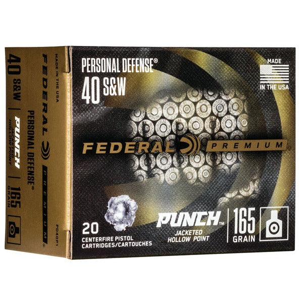 Federal Premium Personal Defense Punch 40 S&W Ammunition 165 Grain Jacketed Hollow Point Box of 20