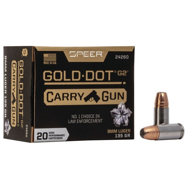 Speer Gold Dot Carry Gun 9mm Luger Ammunition 135 Grain Hollow Point Box of 20