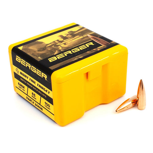 Berger Target 243 Caliber, 6mm (.243 Diameter) Bullets 65 grain Boat Tail Hollow Point Box of 100