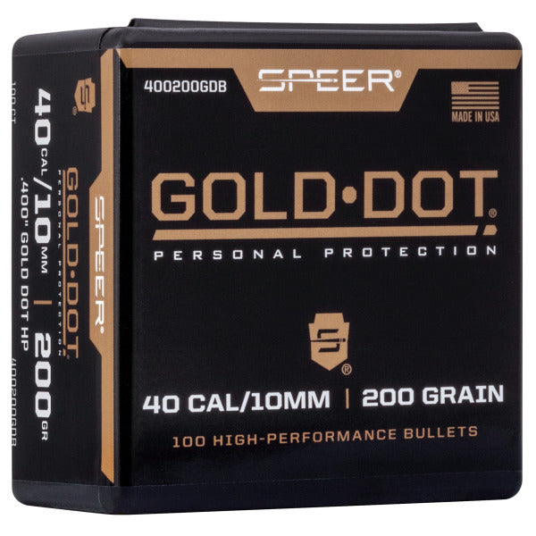 Speer Gold Dot 40 Caliber/10mm (.400 Diameter) Bullets 200 grain Hollow Point Box of 100