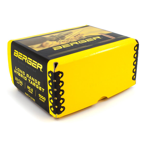 Berger Long Range Hybrid Target 22 Caliber (.224 Diameter) Bullets 85.5 grain Boat Tail Hollow Point Box of 1000