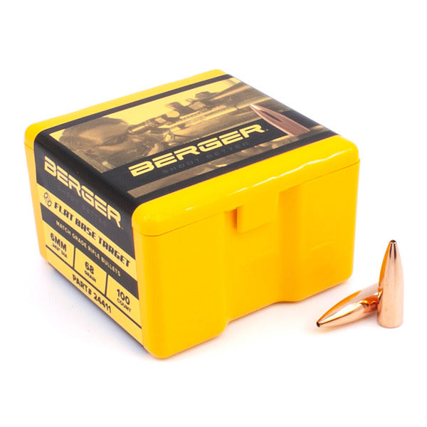 Berger Target 243 Caliber, 6mm (.243 Diameter) Bullets 68 grain Jacketed Hollow Point Box of 100