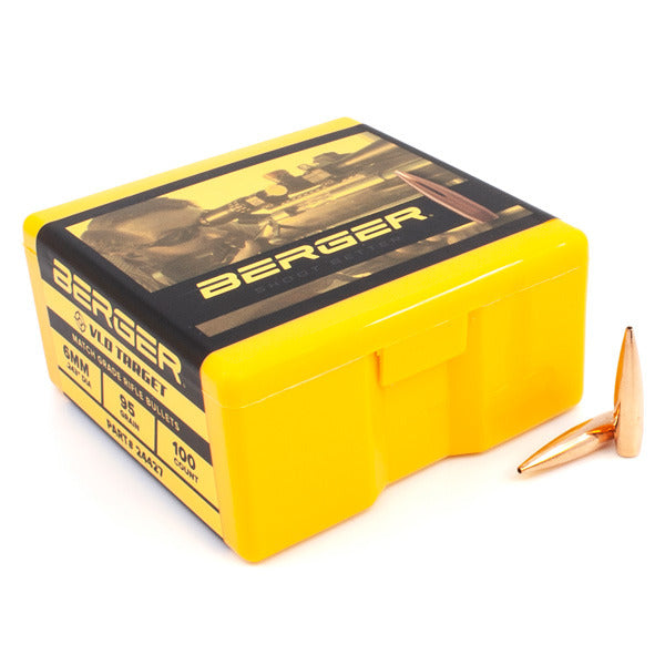 Berger VLD Target 243 Caliber, 6mm (.243 Diameter) Bullets 95 grain Boat Tail Hollow Point Box of 100