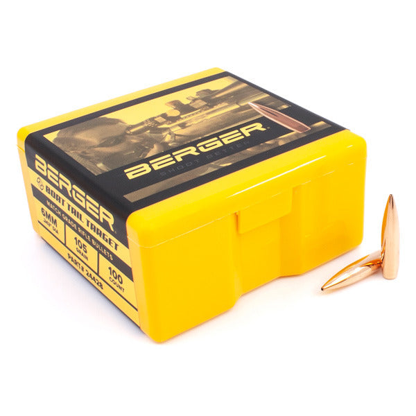 Berger Target 243 Caliber, 6mm (.243 Diameter) Bullets 105 grain Boat Tail Hollow Point Box of 100