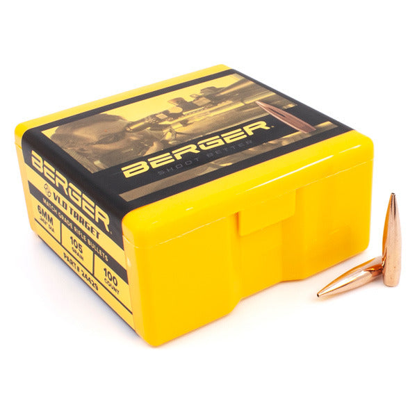Berger VLD Target 243 Caliber, 6mm (.243 Diameter) Bullets 105 grain Boat Tail Hollow Point Box of 100