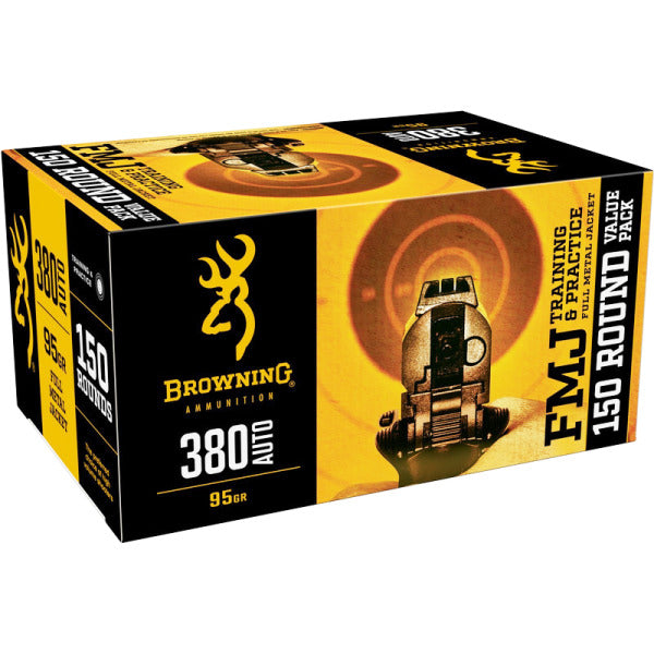 Browning Training & Practice 380 ACP Ammunition 95 Grain Full Metal Jacket Box of 150