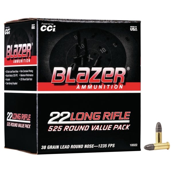 CCI Blazer 22 Long Rifle Ammunition 38 Grain Lead Round Nose Box of 525