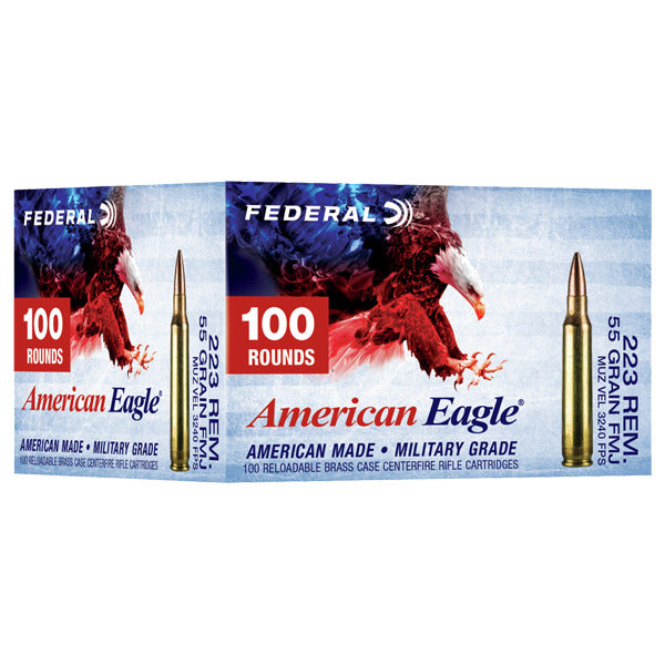 FEDERAL AMMO 223 REMINGTON 55gr FMJ -BT AM.-EAGLE 100/bx 5/cs