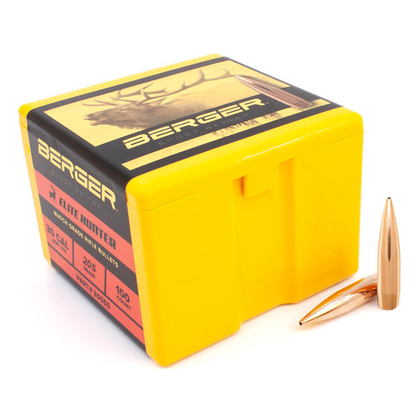 Berger Elite Hunter 30 Caliber (.308 Diameter) Bullets 205 grain Boat Tail Hollow Point Box of 100