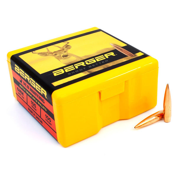 Berger VLD Hunting 243 Caliber, 6mm (.243 Diameter) Bullets 105 grain Boat Tail Hollow Point Box of 100