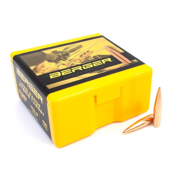 Berger Long Range Hybrid Target 264 Caliber, 6.5mm (.264 Diameter) Bullets 153.5 grain Jacketed Hollow Point Box of 100
