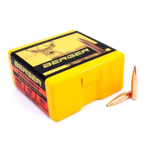 Berger Elite Hunter 243 Caliber, 6mm (.243 Diameter) Bullets 108 grain Boat Tail Hollow Point Box of 100