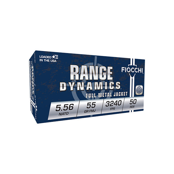 Fiocchi Range Dynamics 5.56x45mm NATO Ammunition 55 Grain Full Metal Jacket Box of 50
