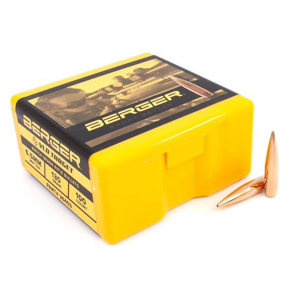 Berger VLD Target 264 Caliber, 6.5mm (.264 Diameter) Bullets 130 grain Boat Tail Hollow Point Box of 100