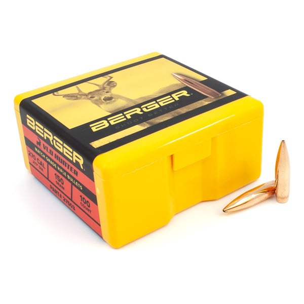 Berger VLD Hunting 277 Caliber, 6.8mm (.277 Diameter) Bullets 150 grain Boat Tail Hollow Point Box of 100