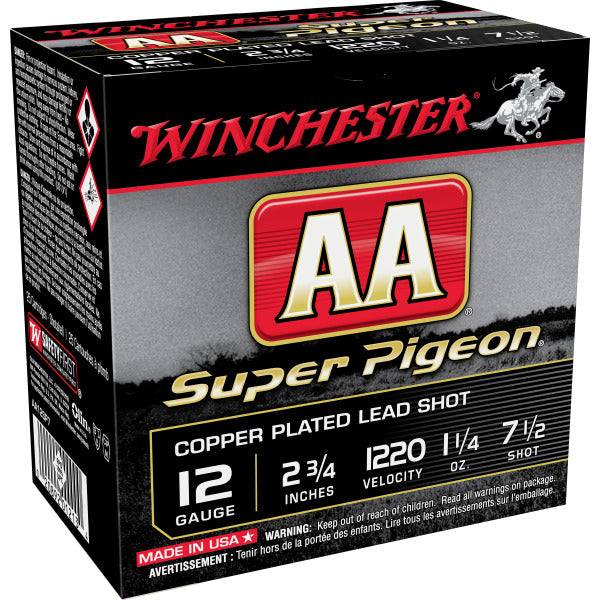 Winchester AA 12 Gauge Ammunition 2-3/4" #7.5 1-1/4 oz 1220 fps Plated Box of 25