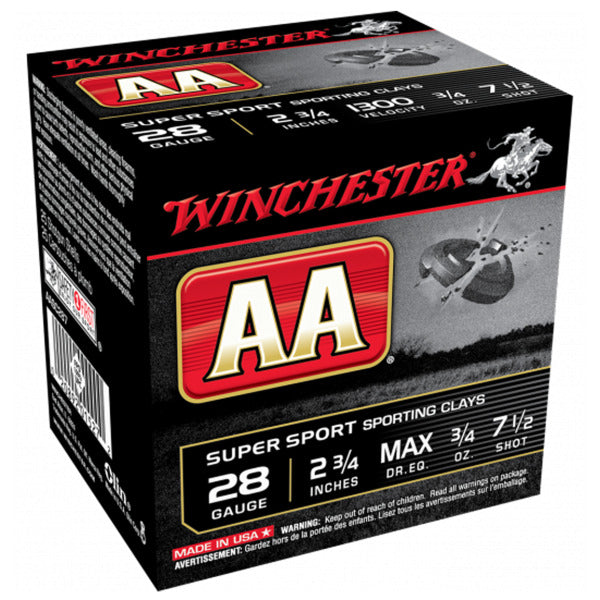 Winchester AA 28 Gauge Ammunition 2-3/4" #7.5 3/4 oz 1300 fps Case of 500