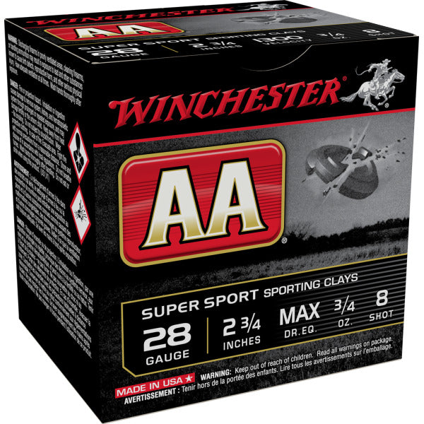 Winchester AA 28 Gauge Ammunition 2-3/4" #8 3/4 oz 1300 fps Case of 250