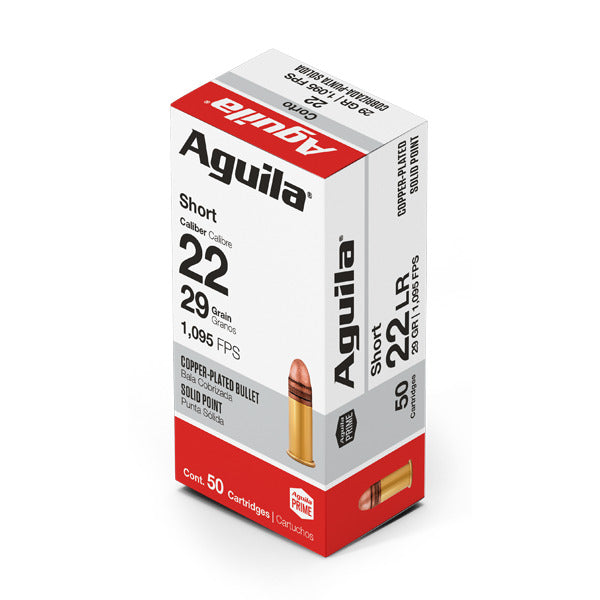 Aguila 22 Short Ammunition 29 Grain Copper Plated Round Nose Box of 50