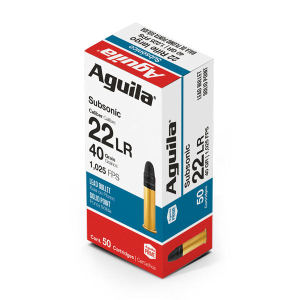 Aguila Subsonic 22 Long Rifle Ammunition 40 Grain Lead Round Nose Box of 50