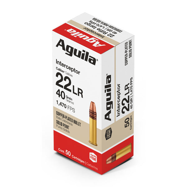 Aguila Interceptor 22 Long Rifle Ammunition 40 Grain Copper Plated Round Nose Box of 50