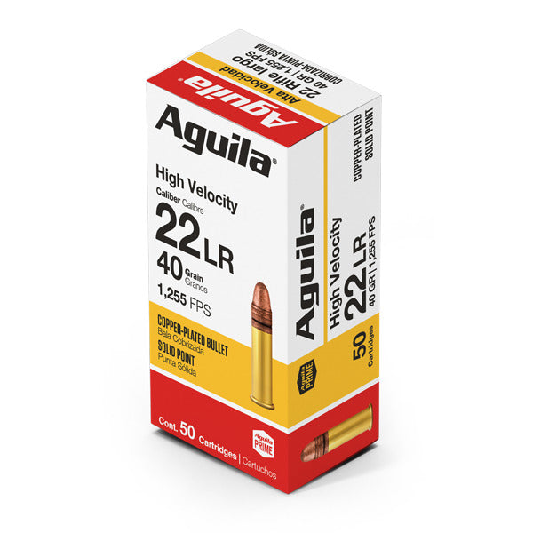 Aguila High Velocity 22 Long Rifle Ammunition 40 Grain Plated Lead Round Nose Box of 50