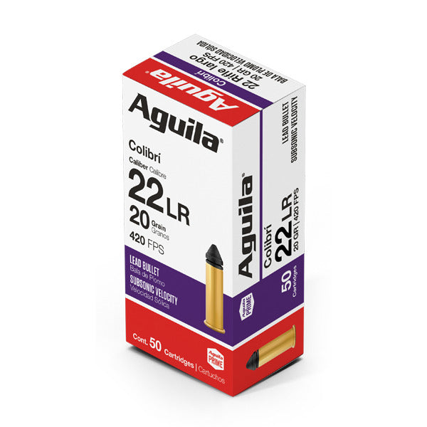 Aguila Colibri 22 Long Rifle Ammunition 20 Grain Lead Round Nose Box of 50