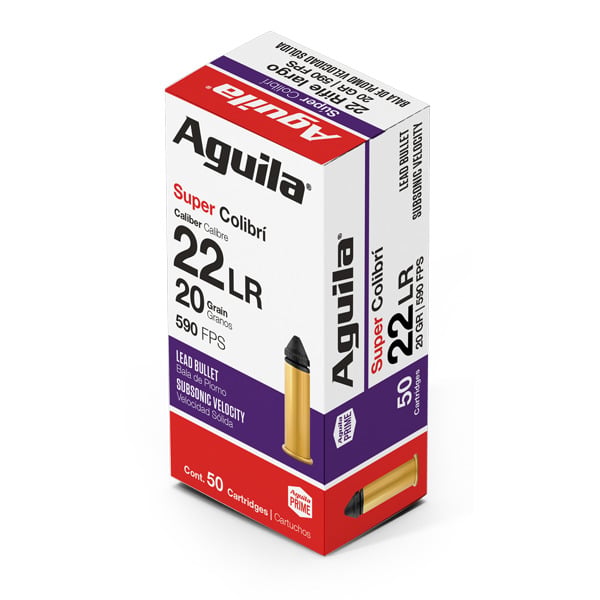 Aguila Super Colibri 22 Long Rifle Ammunition 20 Grain Lead Round Nose Box of 50