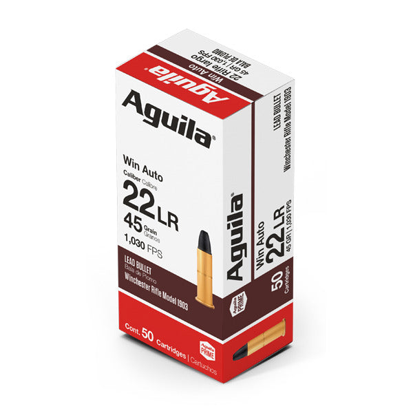 Aguila 22 Winchester Auto Ammunition 45 Grain Lead Round Nose Box of 50