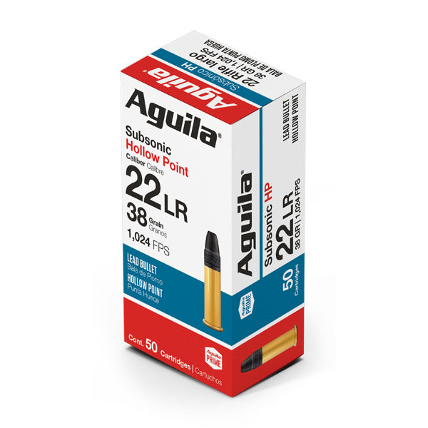 Aguila Subsonic 22 Long Rifle Ammunition 38 Grain Lead Hollow Point Box of 50