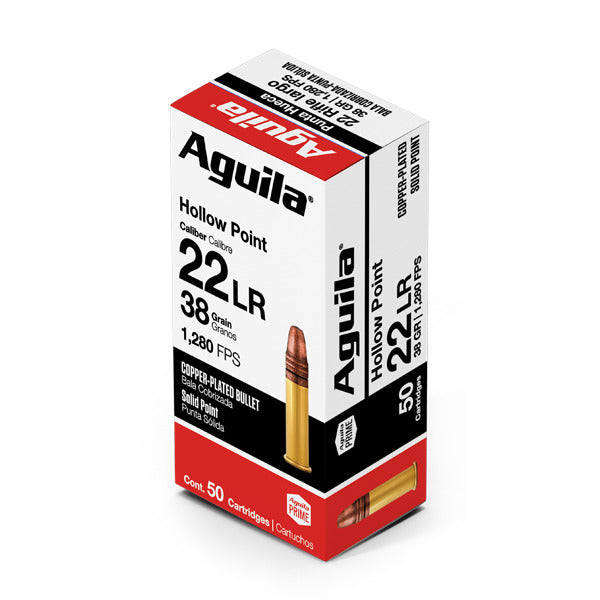 Aguila 22 Long Rifle Ammunition 38 Grain Copper Plated Hollow Point Box of 50