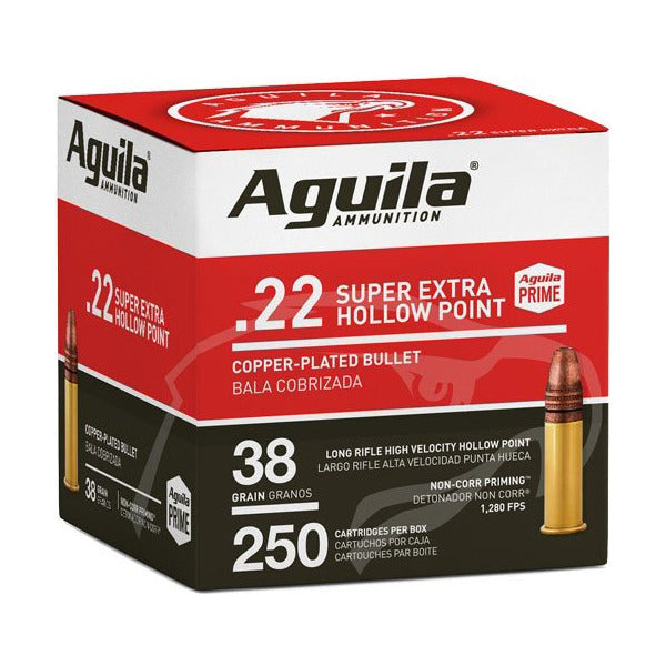 Aguila Super Extra 22 Long Rifle Ammunition 38 Grain Plated Hollow Point Box of 250