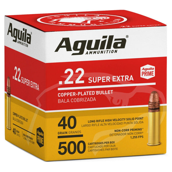 Aguila High Velocity 22 Long Rifle Ammunition 40 Grain Plated Lead Round Nose Box of 500