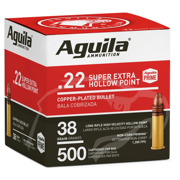 Aguila Super Extra 22 Long Rifle Ammunition 38 Grain Plated Hollow Point Box of 500