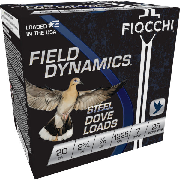 Fiocchi Steel Dove 20 Gauge Ammunition 2-3/4" #7 7/8 oz 1225 fps Steel Steel Shot Box of 25