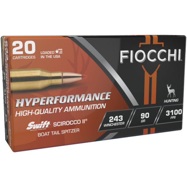 Fiocchi Hyperformance 243 Winchester Ammunition 90 Grain Swift Scirocco II Polymer Tip Box of 20