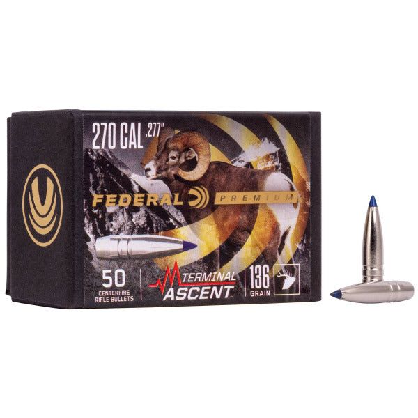 Federal Premium Terminal Ascent 277 Caliber, 6.8mm (.277 Diameter) Bullets 136 grain Polymer Tip Box of 50